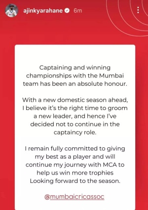 Ajinkya Rahane Relinquishes Mumbai Captaincy, Citing Need for New Leadership; Iyer, Suryakumar Yadav Among Potential Replacements