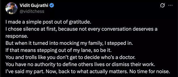 Vidit Gujrathi's social media post honoring his family.
